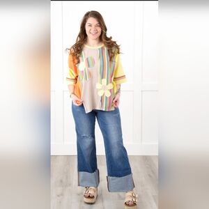 NWT EASEL Colour Mix Daisy Patch Shirt